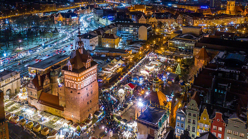 Flygfoto ver Gdansk julmarknad